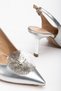 Women's Evening Dress Stiletto Silver Patent Leather Metal Flower Accessory Galvanized Heel Coated - 2