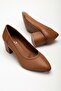 Women's Genuine Leather Classic Heeled Shoes Tan - 3