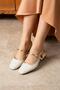 Gold Tweed Fabric Short Heeled Daily Ballerina Shoes - 4