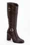 Women's Genuine Leather Bellows Buckle Detailed Heeled Boots - Brown - 4