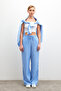Women's Blue Linen Blended Loose Cut Trousers - 2