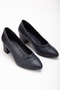 Women's Genuine Leather Perforated Heeled Shoes Navy Blue - 3