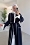 Piping Detail Tie-Closure Modest Abaya - Navy Blue - 3