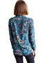 Women's Blue Shawl Patterned Folded Viscose Shirt with Buttons - 4