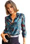 Women's Blue Shawl Patterned Folded Viscose Shirt with Buttons