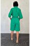    Green Short Sleeve Linen Shirt and Shorts Set - 2