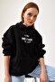 Oversize Hooded Kangaroo Pocket Sweatshirt Black - 3