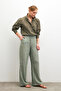 Dark Green Linen Blended Loose Cut Trousers - 2