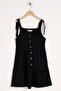 Strappy Front Buttoned Black Color Girl's Dress