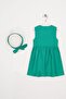 Crew Neck Zero Sleeve Snap Button Hat Green Color Girl's Dress