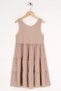 Crew Neck Zero Sleeve Elastic Waist Beige Color Girl's Dress - 2