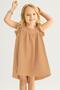 Square Neck Short Sleeve Wide Shirred Camel Color Girl's Dress - 2