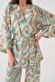 Women's Turquoise Patterned Linen Fabric Bottom/Top Set 29098 - 6