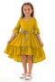 Crew Neck Watermelon Sleeve Waist Straw Belted Mustard Color Girl's Dress - 4
