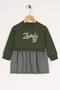 Crew Neck Long Sleeve Lovely Printed Skirt Plaid Khaki Color Girl's Dress