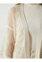 Beige Shawl Collar Openwork Oversize Women's Knitwear Cardigan - 3