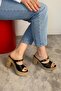 Women's Rina Black 10 cm Platform Heeled Cork Sole Slippers & Sandals K-840 - 5