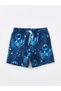 Navy Blue Crew Neck Printed Boys' Tank Top and Swim Shorts - 4