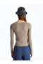 New Season Square Neck Plain Long Sleeve Women's T-Shirt - S4Ge91Z8 - 5