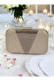 Nude Color Satin Gold Stone Evening Dress Bag Evening Bag - 2