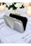 Silver Gray Color Satin Silver Stone Evening Dress Bag Evening Bag - 3
