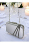 Silver Gray Color Satin Platinum Stone Evening Dress Bag Evening Bag - 5