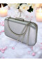 Silver Gray Color Satin Silver Stone Evening Dress Bag Evening Bag - 8