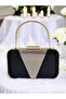 Black Color Satin Gold Stone Evening Dress Bag Evening Bag Engagement Wedding Bag - 3