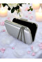 Silver Gray Color Satin Platinum Stone Evening Dress Bag Evening Bag - 3
