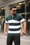 Green Half Zipper Polo Neck Striped Knitwear T-Shirt - 2