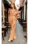 Women's Pocketed Elastic Waist Wide-Leg Shirt Collar Short Sleeve Quality Satin Jumpsuit Orange 700-3235451