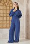 Women's Indigo Pocketed Long Sleeve Loose Cut Jumpsuit with Elastic Waist and Sleeves, Suitable for Hijab 700-3360506 - 6
