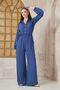 Women's Indigo Pocketed Long Sleeve Loose Cut Jumpsuit with Elastic Waist and Sleeves, Suitable for Hijab 700-3360506 - 5