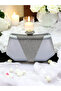 Silver Gray Color Satin Silver Stone Evening Dress Bag Evening Bag Engagement Wedding Bag - 5