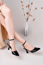 Women's Black Ankle Strap Heeled Shoes - 3