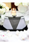 Silver Gray Color Satin Platinum Stone Evening Dress Bag Evening Bag - 4