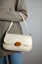 Mina Cream Soft Leather Design Lock Double Strap Women's Shoulder Bag - 5