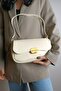 Mina Cream Soft Leather Design Lock Double Strap Women's Shoulder Bag - 3