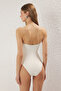 Cut-Out Metallic Fabric Detailed Strapless Swimsuit - 3