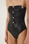 Metallic Strapless Swimsuit with Gold Accessories and Drawstring Detail - 4