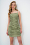 Women's Khaki Adjustable Strap Draped Lined Woven Mini Dress Alc-X13695