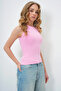 Women's Pink Crew Neck Zero Sleeve Blouse Alc-X13669 - 2