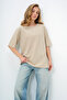 Women's Beige Crew Neck Textured Basic T-Shirt Alc-X13666