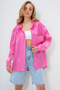 Women's Pink Single Pocket Oversize Satin Shirt Alc-X13687 - 3