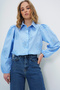 Women's Baby Blue Guipure Woven Premium Shirt Alc-X4366