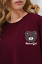 Women's Burgundy Crew Neck Teddy Bear Motif Oversize Crop T-Shirt Alc-X13675 - 6