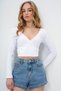 Women's White Double Breasted Collar Lace Detailed Crop Blouse Alc-X13668 - 3