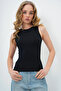 Women's Black Crew Neck Zero Sleeve Blouse Alc-X13669 - 4