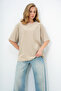 Women's Beige Crew Neck Textured Basic T-Shirt Alc-X13666 - 4
