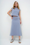 Women's Painted Gray Ring Stand Collar Blouse and Skirt Suit Alc-X13482 - 2
